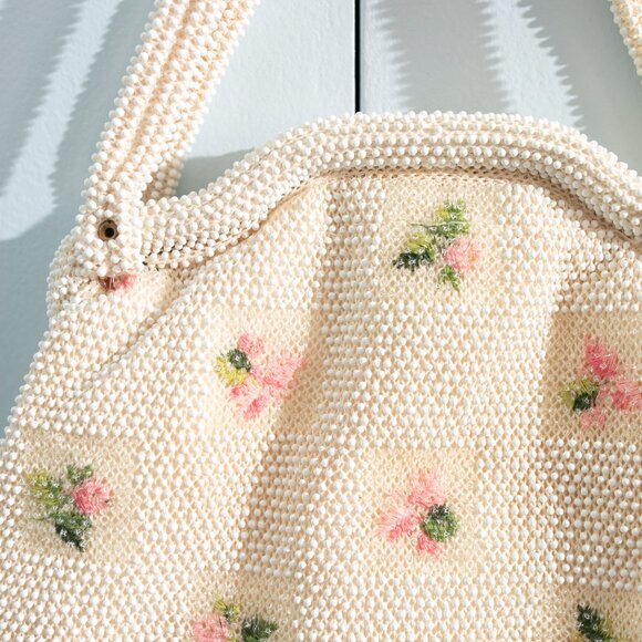 Vintage Beaded Purse White with Pink Flowers - Picture 2 of 6